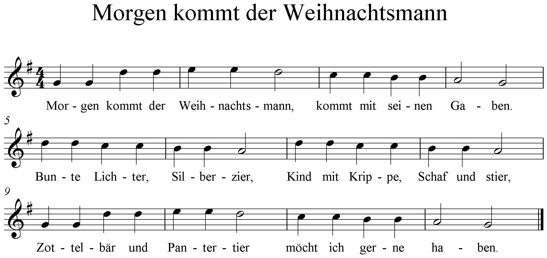 Noten Morgen kommt der Weihnachtsmann